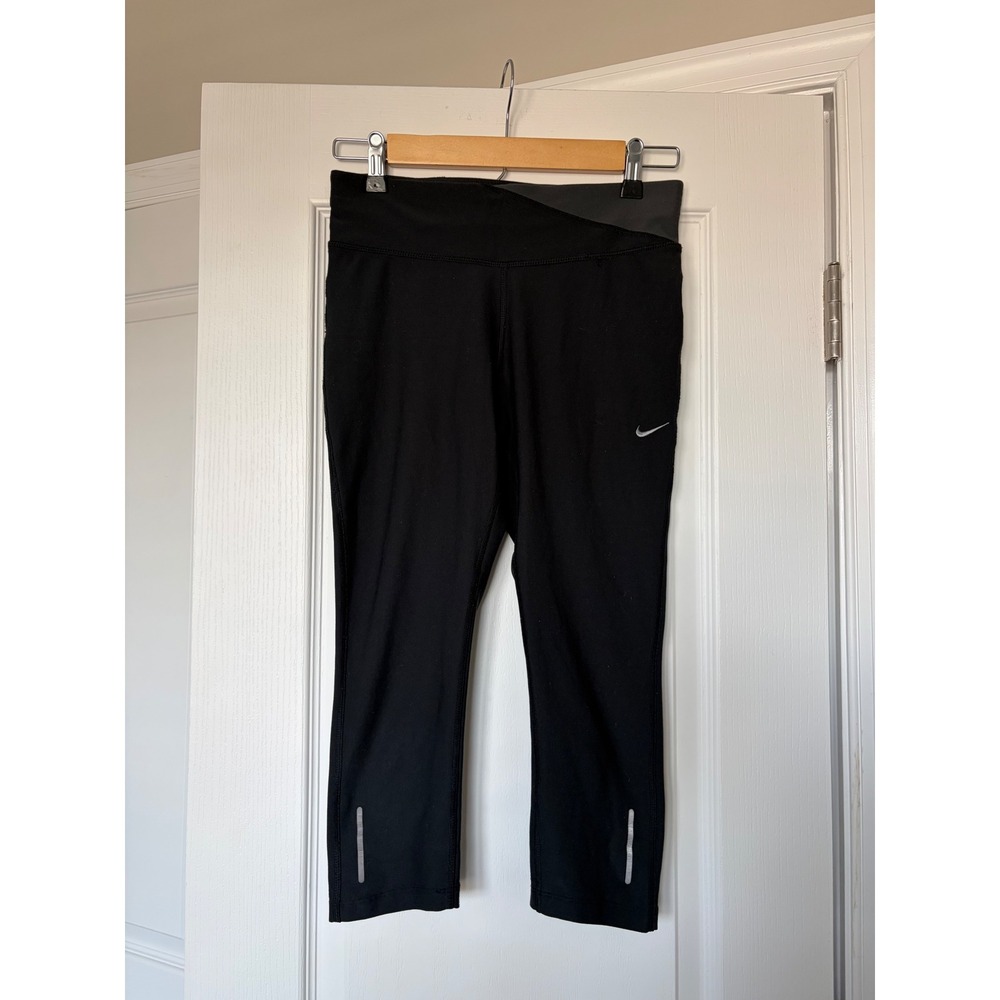 Nike Dri-FIT Running Leggings Womens XS Black Grey Crop Capri Reflective Pocket